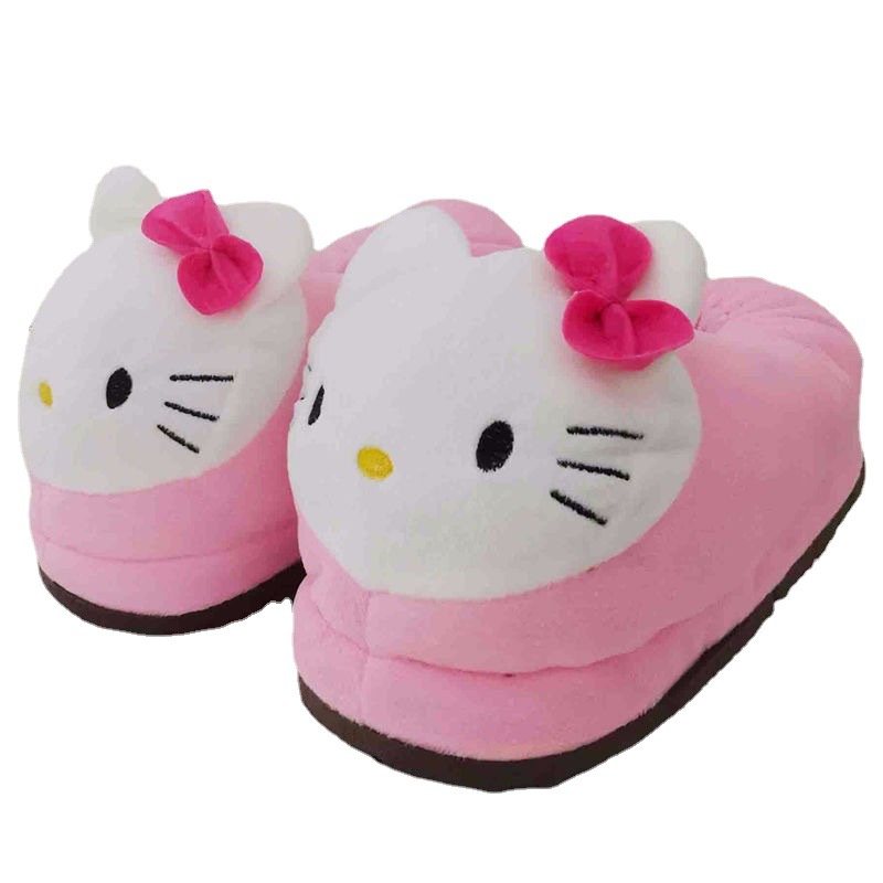 Dép Nhung Mềm Mại Mũi Tròn Hoạ Tiết Hello Kitty Màu Hồng / Đỏ Dễ Thương Xinh Xắn