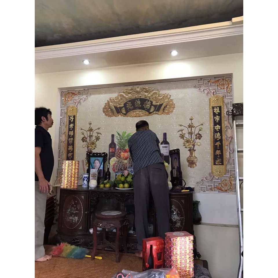 Trang trí tranh cho phòng thờ 3D mâm ngũ quả, chất liệu vải lụa kim tuyến cao cấp, chống ẩm mốc