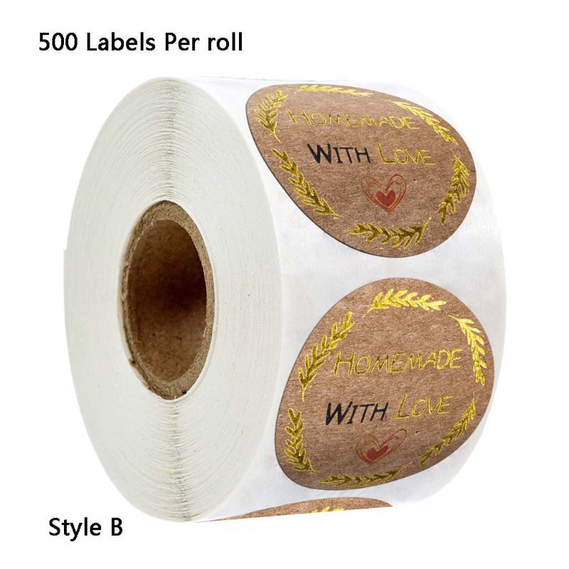 Set 500 Nhãn Dán Giấy Kraft In Chữ With Love Dùng Trang Trí Cửa Hàng