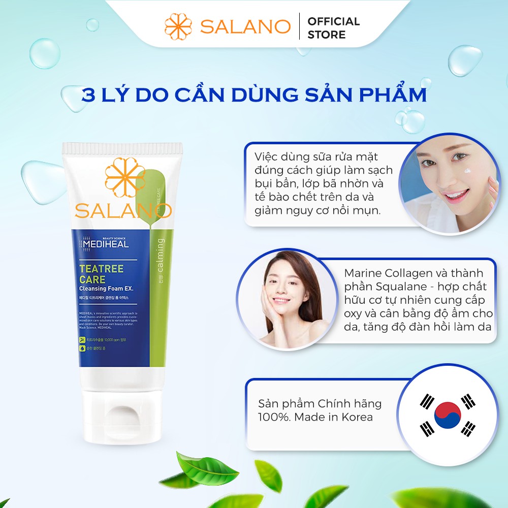 Sữa rửa mặt cho da mụn tràm trà kiềm dầu dịu nhẹ tạo bọt se khít lỗ chân lông MEDIHEAL SALANO RMSLN24 170ml | BigBuy360 - bigbuy360.vn