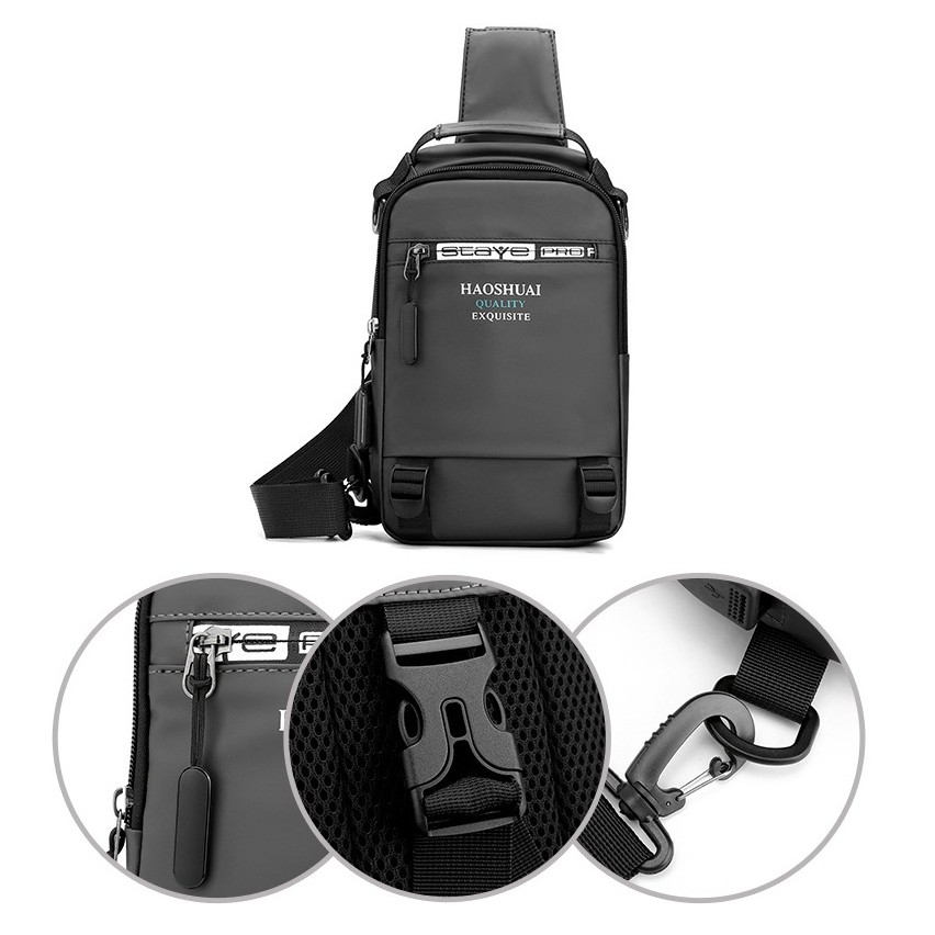 Túi đeo chéo nam vải Polyester kháng nước chống bám bụi tích hợp cổng sạc USB tiện dụng TC116 | BigBuy360 - bigbuy360.vn