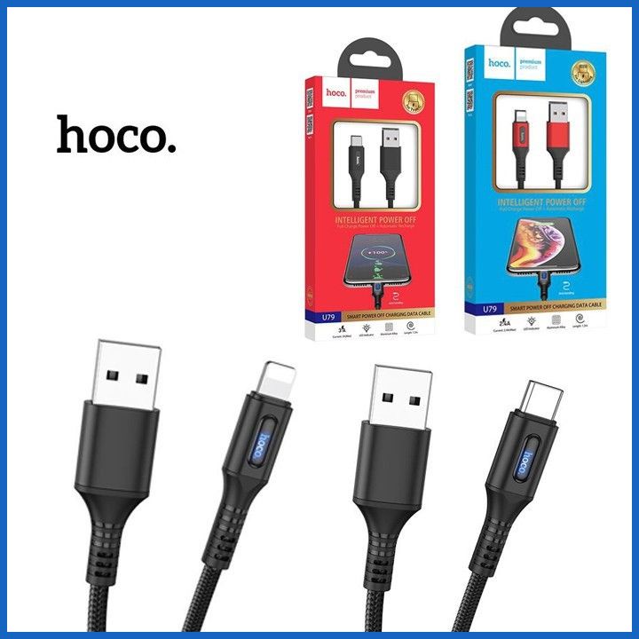 Cáp Sạc Tự Ngắt Thông Minh Hoco U79 Hỗ Trợ Sạc Nhanh cho Iphone - Micro usb - Type C Dài 1.2M Bảo Hành 3 Tháng