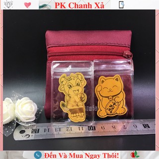 Miếng Dán Lá Vàng Mèo Thần Tài và Trâu Vàng Để Trong Ốp Điện Thoại Ví Tiền Mang Tài Lộc