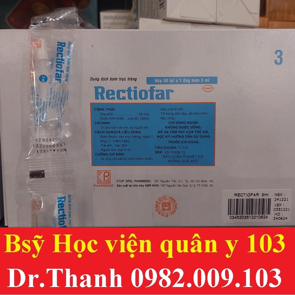 Ống bơm thụt trực tràng hậu môn giảm táo bón rectiofar 5ml và 3ml cho người lớn và trẻ em