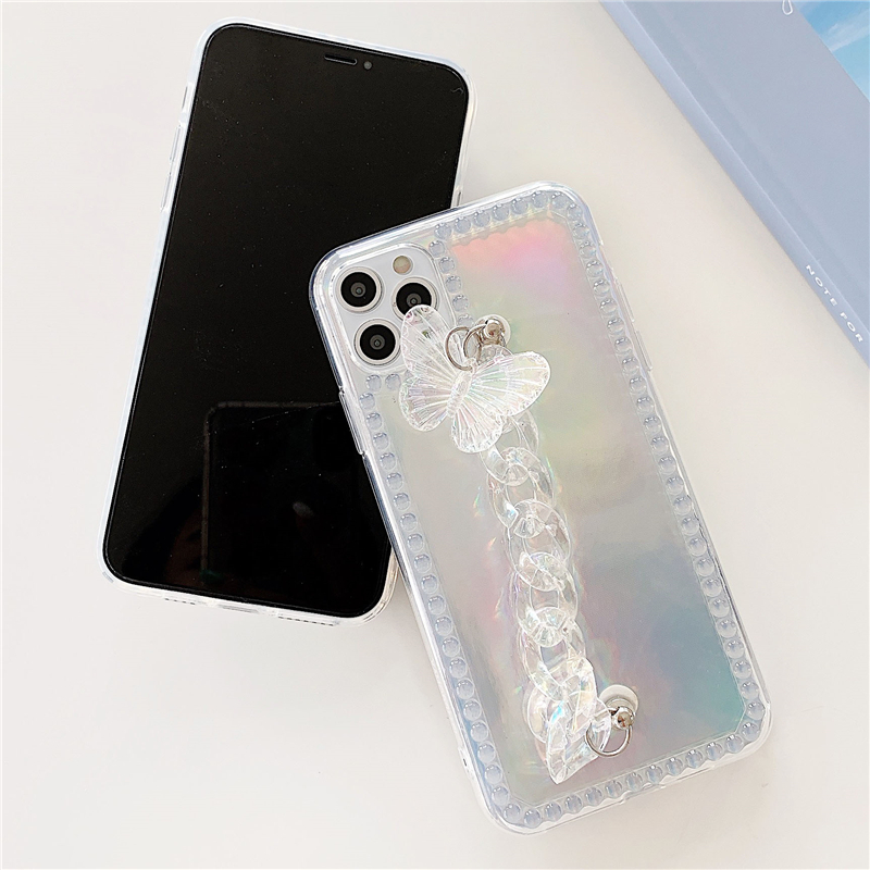 Ốp điện thoại mềm màu laser phối bươm bướm có dây đeo cho iPhone SE2 11 Pro MAX XS XR 7 8 Plus | BigBuy360 - bigbuy360.vn