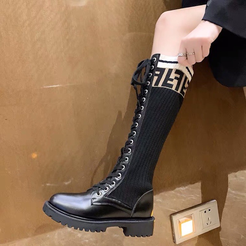 Boots len Fendi cổ cao đan dây đế cao 4cm | BigBuy360 - bigbuy360.vn