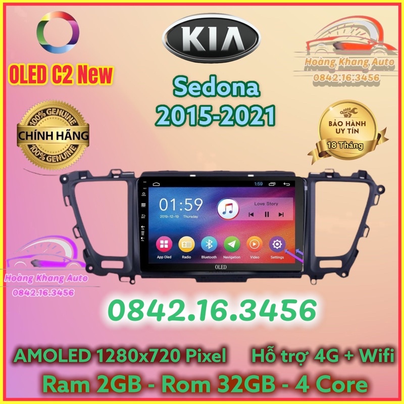 Màn hình Android OLED C2 New Theo Xe Kia Sedona 2015 - 2021, 9 inch kèm dưỡng và  jack nguồn zin