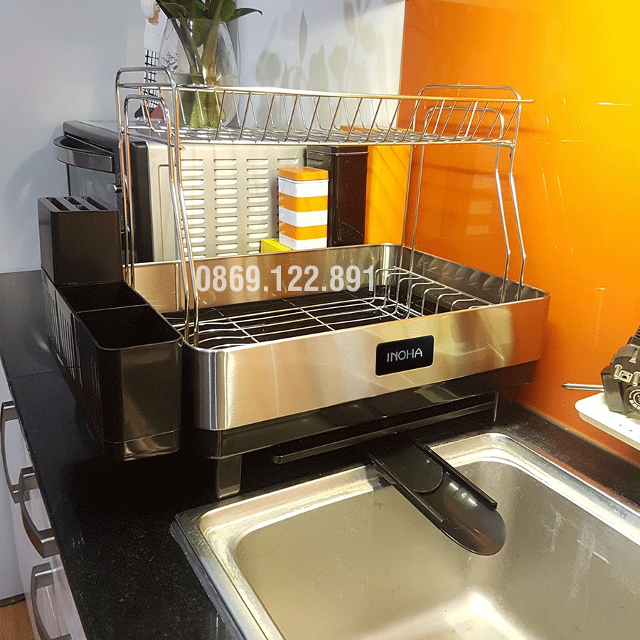 Giá để bát inox VKIT -Kệ úp chén bát inox 304 2 tầng Sinoart - Inoha - KB01