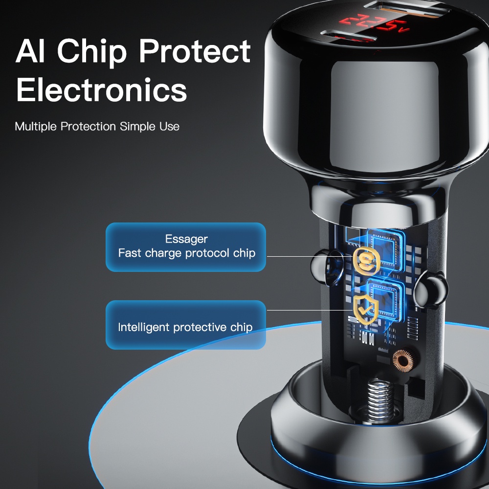 Tẩu sạc nhanh Essager 65w usb cho điện thoại xiaomi samsung kèm màn hình led