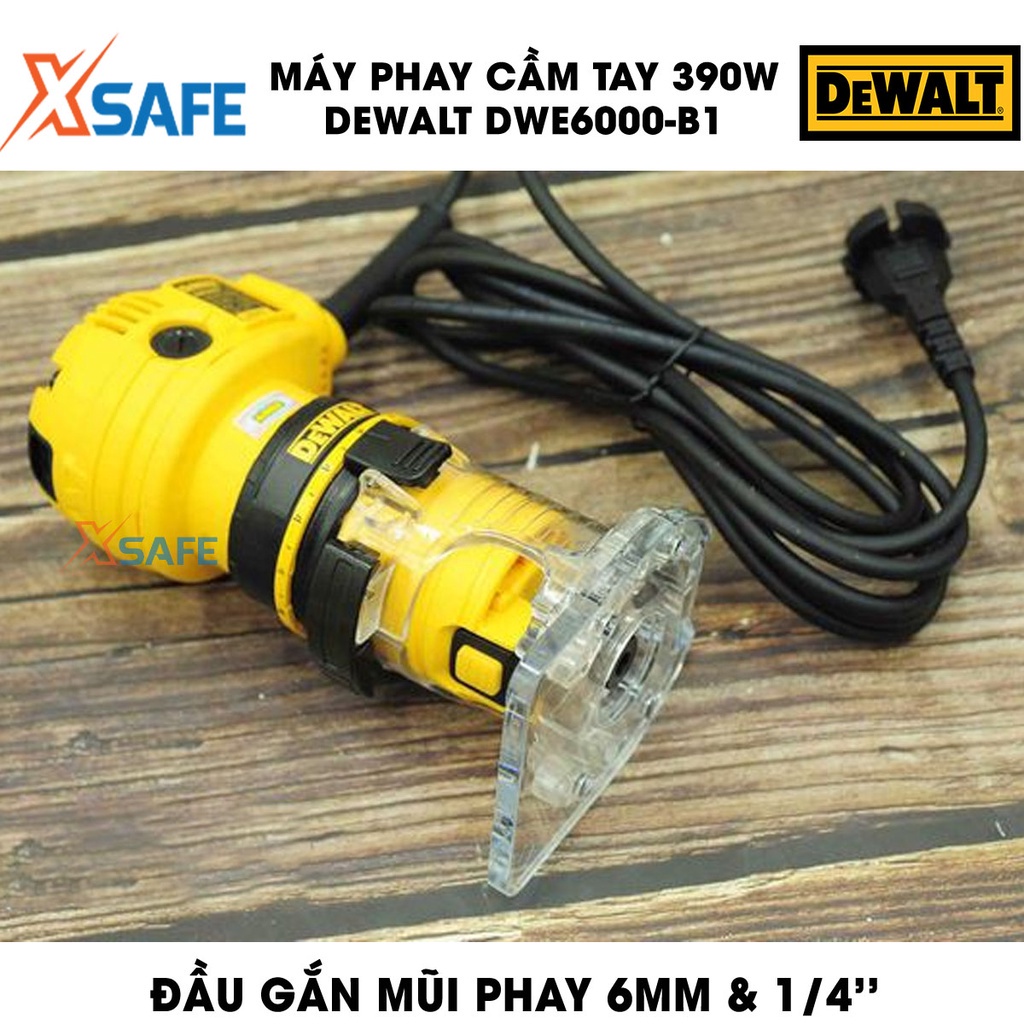 Máy phay DEWALT DWE6000-B1 390W hệ thống đế tháo lắp dễ dàng, công tắc thông minh thuận tiện