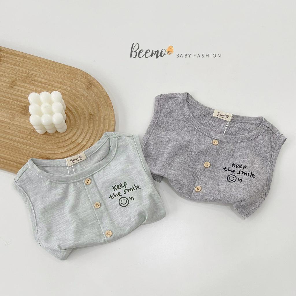 Áo ba lỗ cotton hoạ tiết unisex cho bé, áo thun ba lỗ đính cúc Beemo
