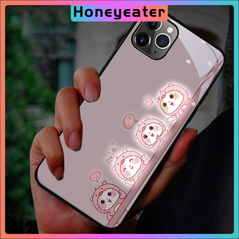 Ốp Điện Thoại Họa Tiết Chú Mèo Có Đèn LED Nhấp Nháy Cho Iphone 13 12 11 XS Pro Max