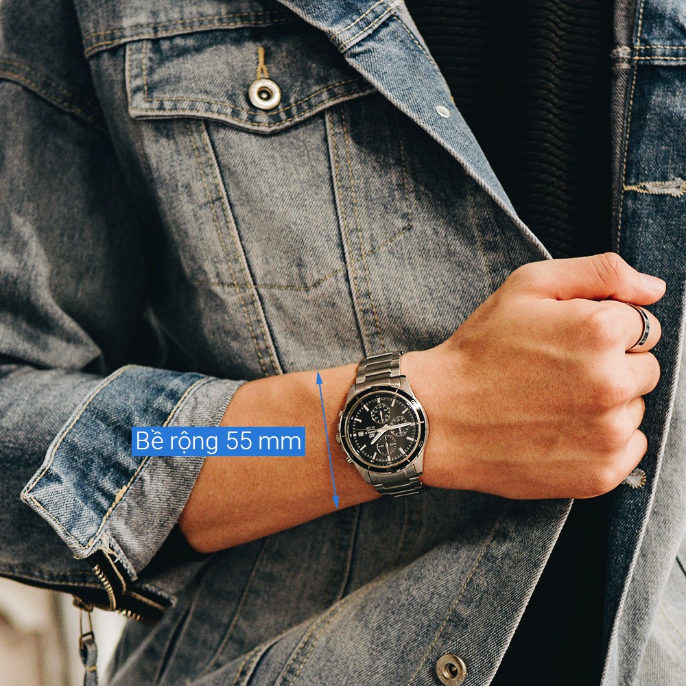 ĐỒNG HỒ NAM CASIO EFR-526D-1AV Dây kim loại - Mặt đen Viền đen