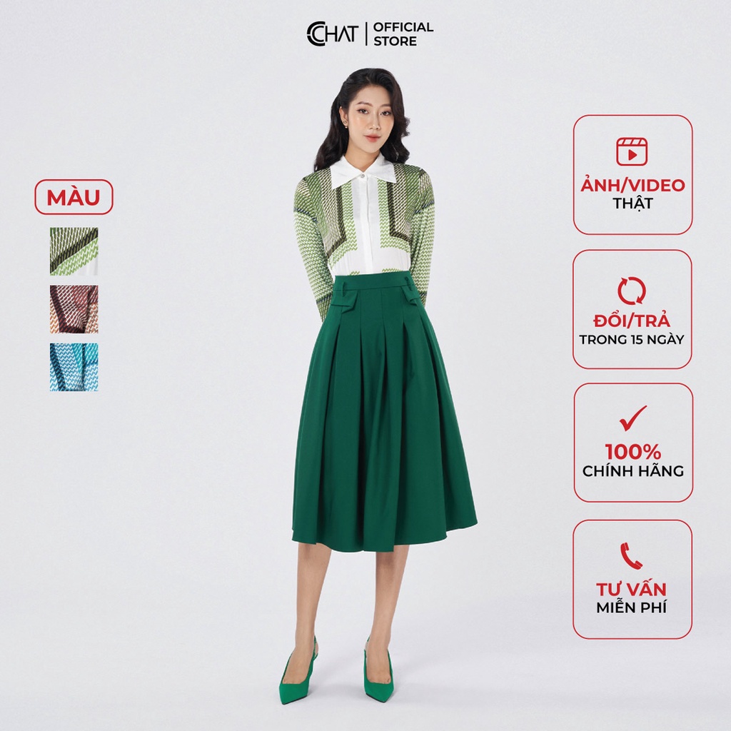 Áo Sơ Mi Nữ 𝐂𝐂𝐇𝐀𝐓 Họa Tiết Kẻ Sọc Màu Chất Lụa Cao Cấp Phong Cách Trẻ Trung 12FDL5017ST