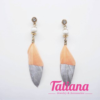 Bông tai lông vũ ombre hạt trắng - Tatiana- eh2611 (hồng bạc)