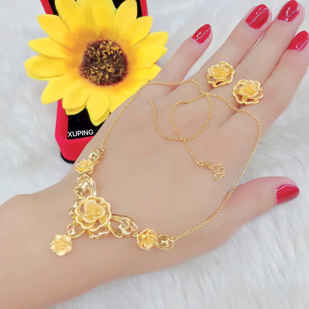 Combo dây chuyền bông tai cưới mạ 24k cao cấp H61
