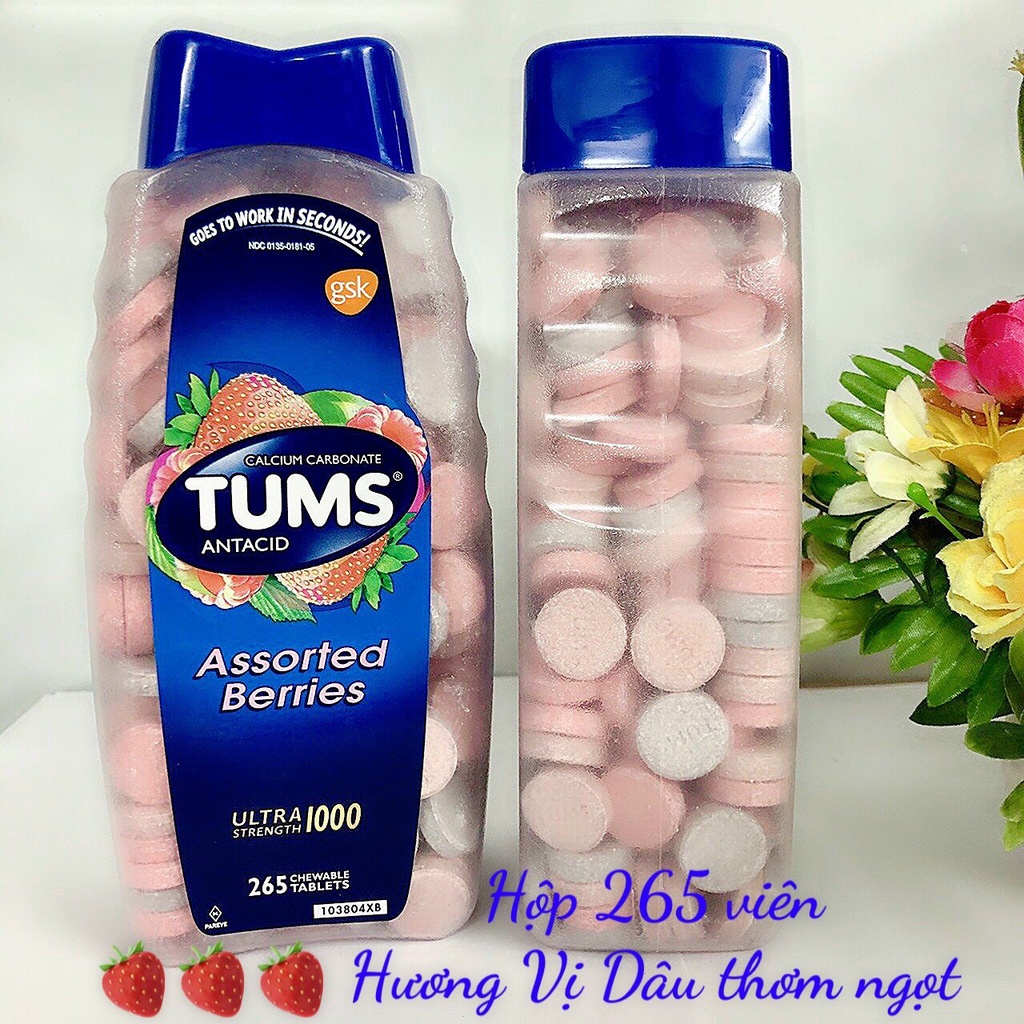 ❤️   Viên nhai bao tử Tums 1000 Antacid Calcium Carbonate Ultra Strength 265 viên Mỹ Chewable