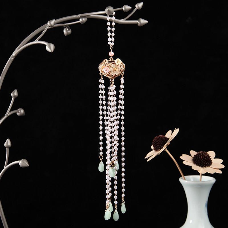 Ghim Cài Áo/Đầm Sườn Xám Vải cotton Lanh Đính Hạt Tua Rua Kiểu Dân Tộc