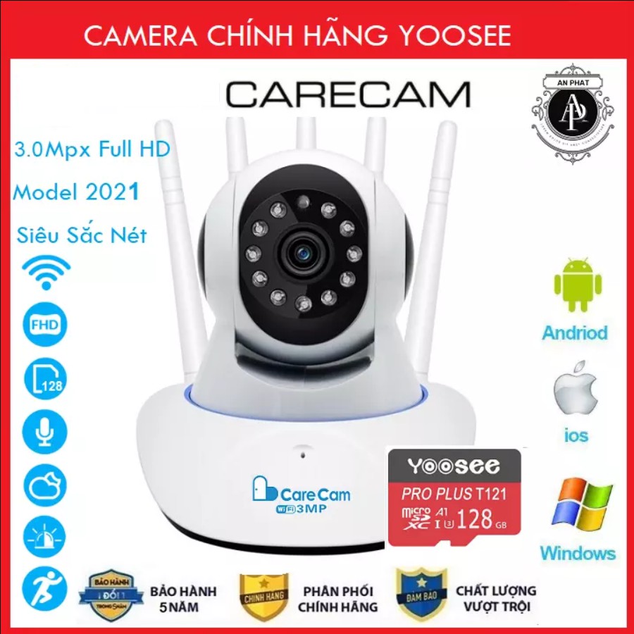 Camera wifi camera carecam 5 râu 3.0Mpx Full HD mẫu mới nhất xem đêm rõ nét , đàm thoại , ghi âm , cảnh báo