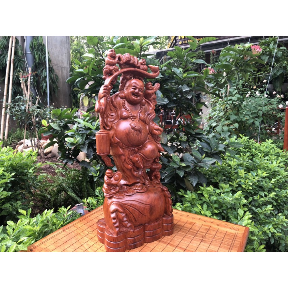 Tượng Di Lặc Ngũ Phúc Gỗ Hương Cao 60 Cm Liền Khối Vân Đẹp