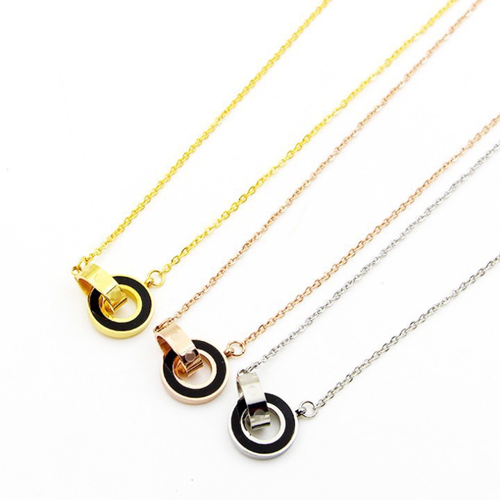 Dây Chuyền 2 Khoen Tròn Lồng Nhau Titan Ko Đen TT 1818