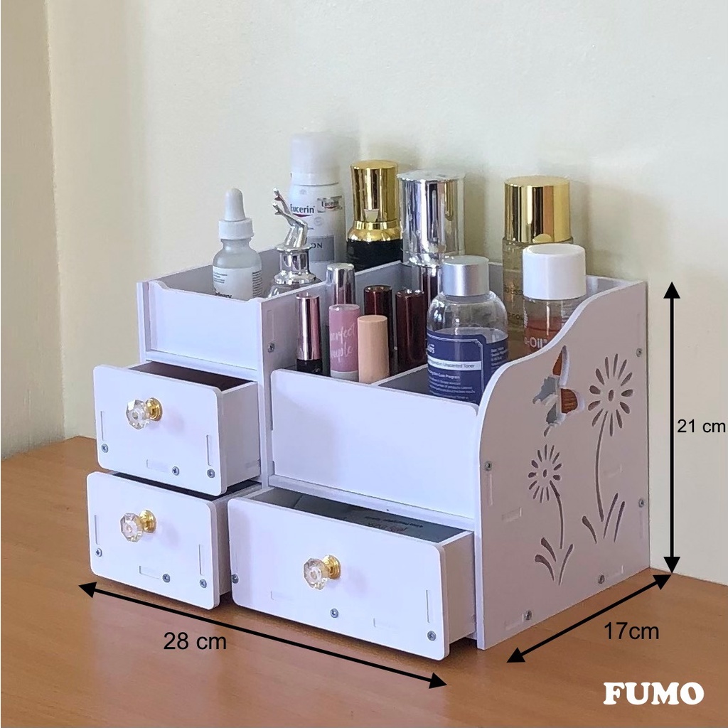 Kệ đựng mỹ phẩm mini tủ đựng đồ trang điểm đa năng 3 tầng có ngăn kéo FUMO KMP02