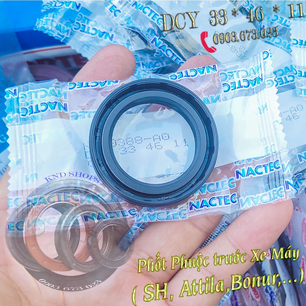 Phốt phuộc trước Nactec DCY 33*46*11 dùng cho SH VN, Attila, Bonur, RM80,... phụ tùng xe loại vòng đệm cao su 2 lò xo