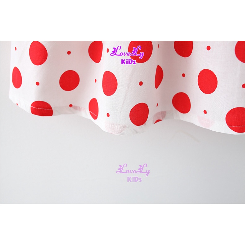 Đầm Bé Gái Đen Đỏ Chấm Bi hồng cổ Sen Phong Cách Hàn Quốc LoveLy Shop