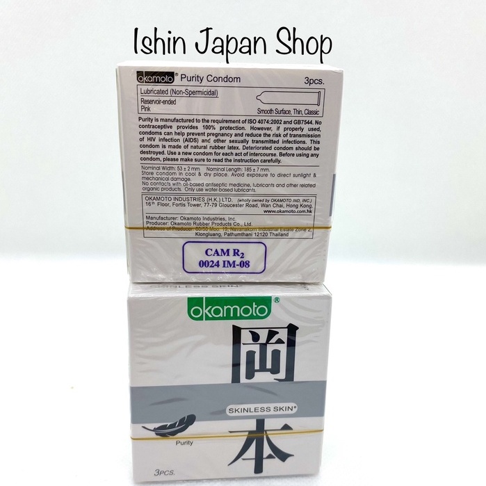(Hộp 3 Cái mỏng nhẹ) Bao Cao Su Okamoto Skinless Skin Purity Không Mùi Tinh Khiết Nhật Bản