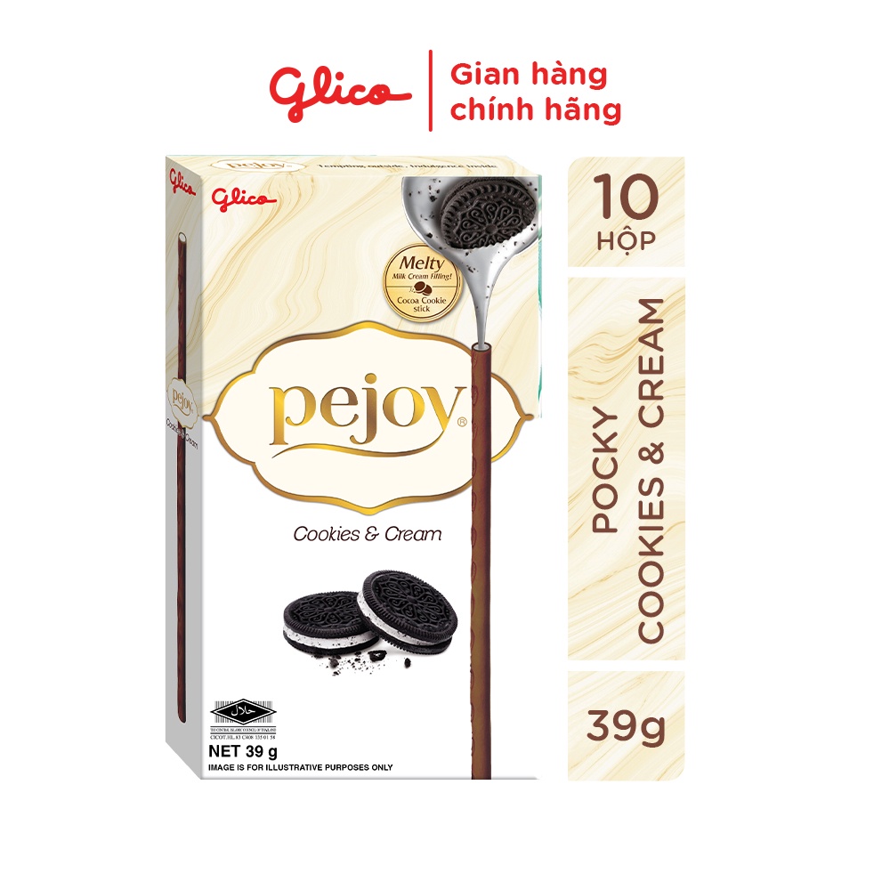 Bánh que nhân kem cookie GLICO Pejoy Cookies &amp; Cream 39g (Combo 10)