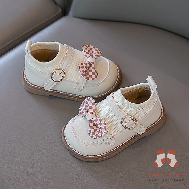 Giày búp bê Giày tập đi bé gái phong cách Hàn Quốc chất da PU mềm quai dán phối nơ dễ thương mới nhất M2233