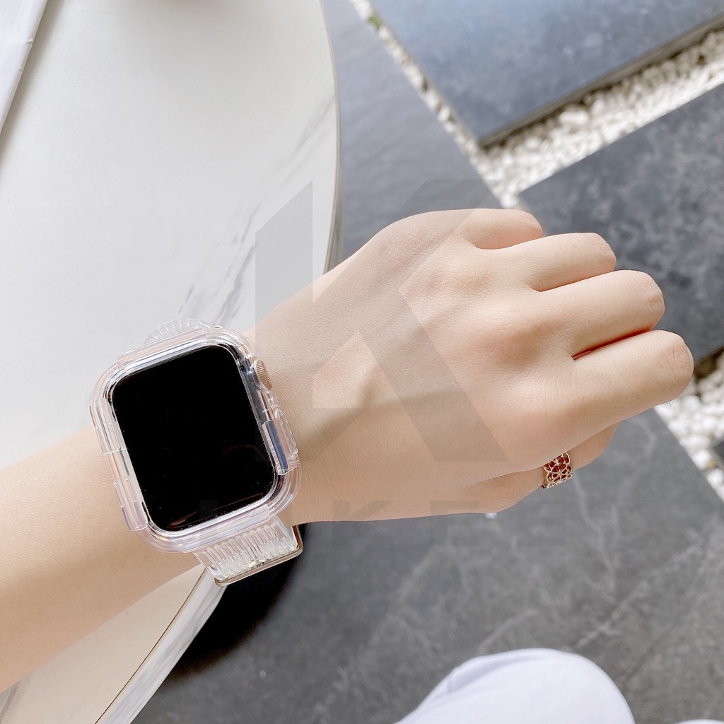 Dây đeo đồng hồ thể thao rõ ràng mới nhất cho Apple Watch Strap Band 38mm 40mm 42mm Băng tần 44mm cho iWatch Series SE 6 5 4 3 2 1 Dây đeo silicon giới hạn trong suốt Glacier