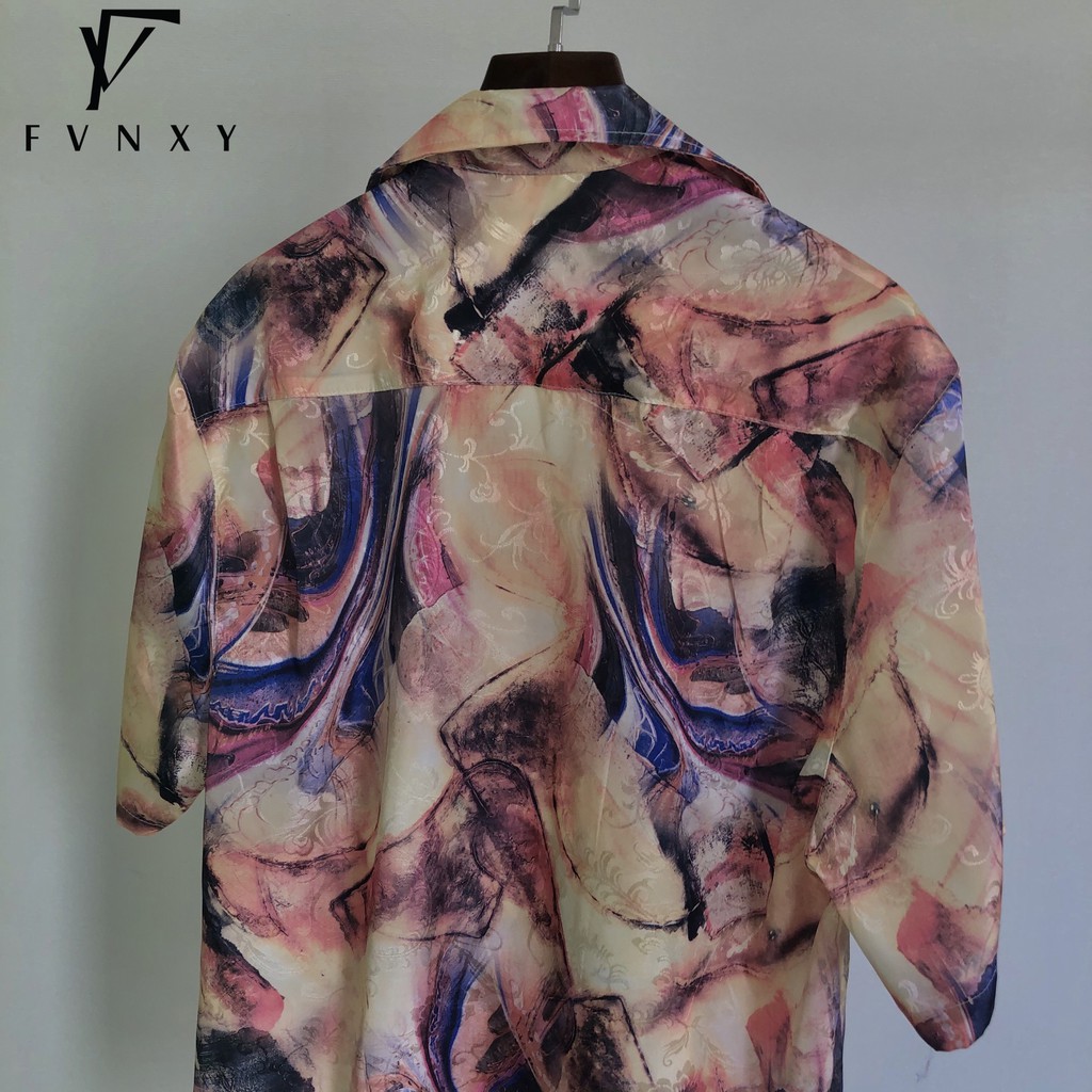 Áo Sơ Mi Ngắn Tay Unisex Form rộng FVNXY Hoạ tiết Lập Thể