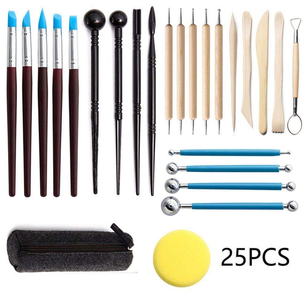 YNATURAL Set 25 Dụng Cụ Điêu Khắc Đất Sét Bằng Silicon Cán Gỗ Cho Người Mới Bắt Đầu