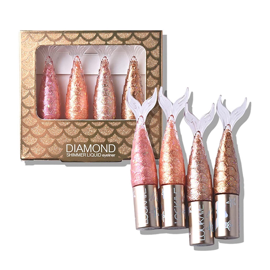 Set 4 Bút Kẻ Mắt Dạng Lỏng Chống Nhòe Lâu Trôi Thiết Kế Vỏ Hình Kim Cương Độc Đáo