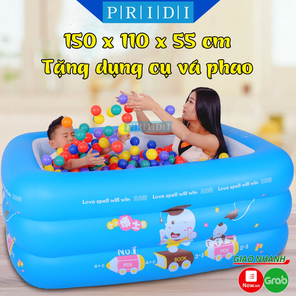 Hồ Bơi Cho Bé 3 Tầng 1m50 Loại Dày - Bể Bơi Cho Bé Có Đáy Bơm Hơi Êm Ái, Bể Bơi Phao Bơi, Bể Bơi Trẻ Em PRIDI