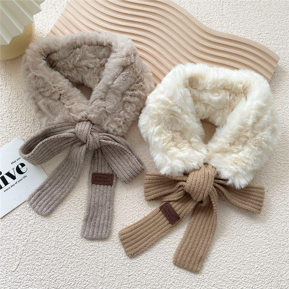 Khăn Choàng Cổ Dệt Kim Phối Lông Thỏ Nhân Tạo Thời Trang Mùa Thu Cho Nữ