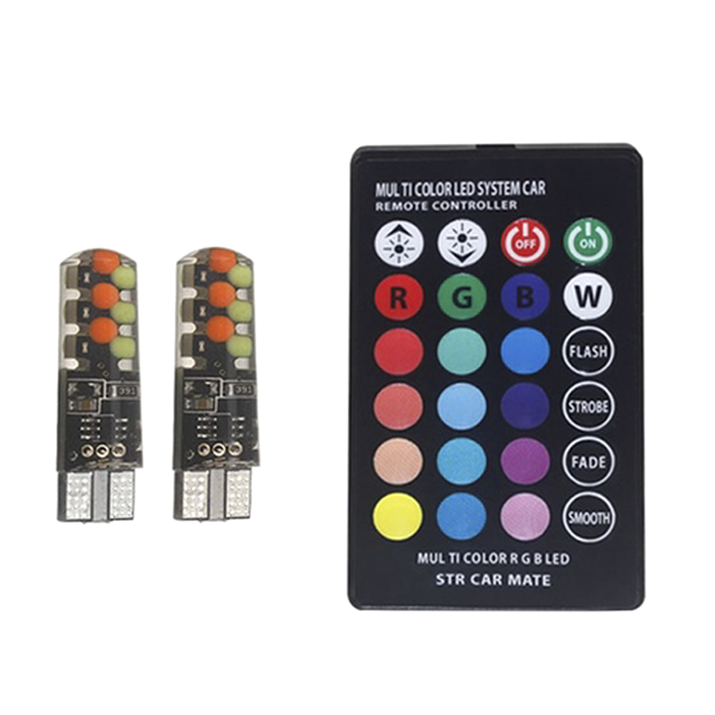 Colorfulswallowfly 2PCS T10 COB RGB LED 6SMD Car Wedge Side Multicolor Light Bulbs w/Remote Control CSF