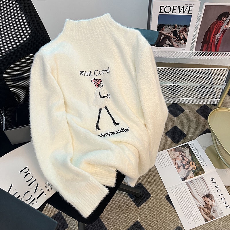 Áo sweater Dệt Kim Cổ Lọ Thời Trang Thu Đông Dễ Thương Cho Nữ