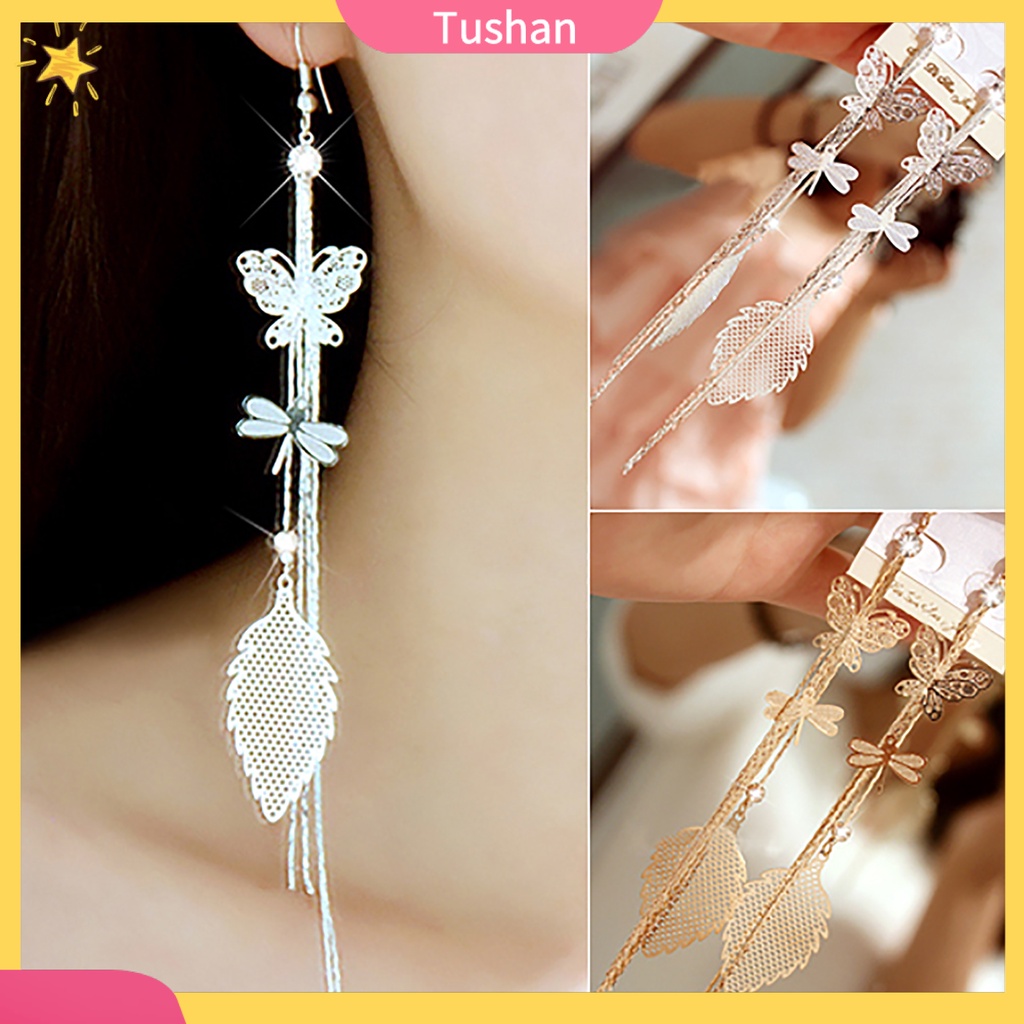 Hoa tai dạng tua rua dài hình bươm bướm đính đá xinh xắn