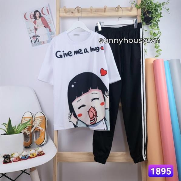 Set đồ bộ quần dài Jogger cartoon hoạt hình .Unisex form rộng Xưởng Giá Gốc