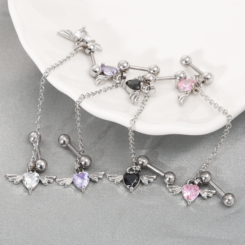 Khuyên Tai Dạng Hạt Tua Rua Đôi Hình Trái Tim Đôi Cánh Thiên Thần Helix Lủng Lẳng