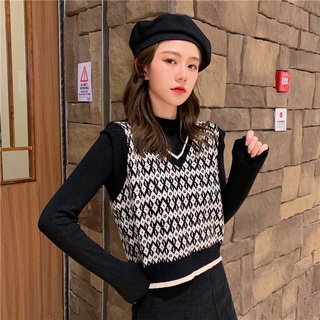 Áo gile len nữ Maika mỏng họa tiết thổ cẩm phong cách Hàn Quốc, phụ kiện thời trang HOASUMO