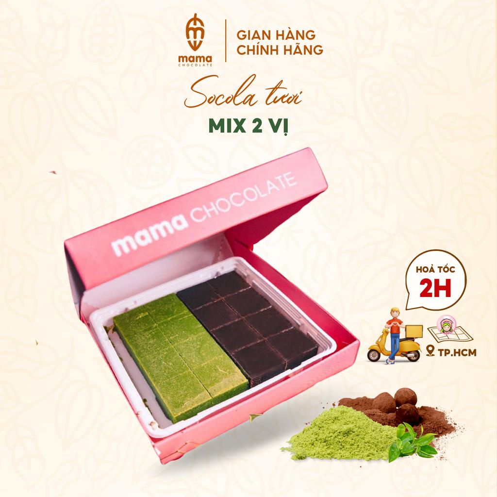 Socola Tươi Mama Chocolate Mix 2 Vị Matcha, Đen Đắng Hộp 16 Viên 150g