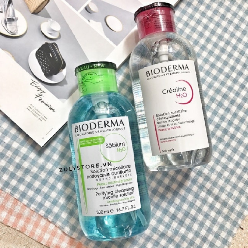 [𝐅𝐑𝐄𝐄𝐒𝐇𝐈𝐏] Tẩy trang Bioderma nắp nhấn 500ml màu xanh và hồng