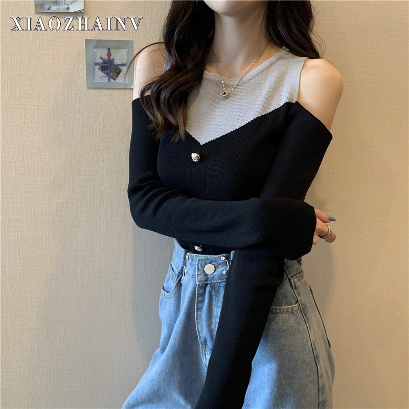 Áo Sweater Xiaozhainv Dài Tay Trễ Vai Xinh Xắn Dành Cho Nữ