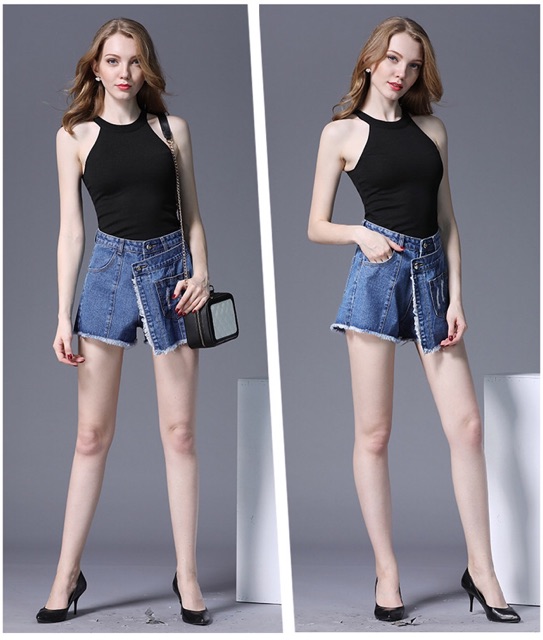 Quần short giả váy jean big size cài nút size lớn 60-70kg