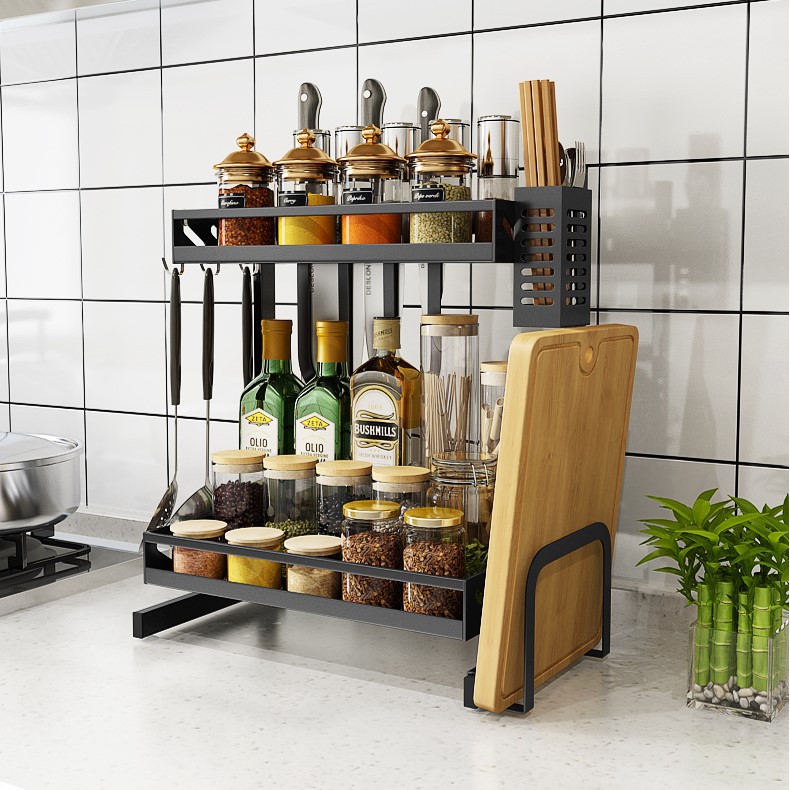 Kệ Đựng Gia Vị 2 Tầng Inox Phủ Sơn Tĩnh Điện Mẫu Mới Để Bàn Cao Cấp | BigBuy360 - bigbuy360.vn