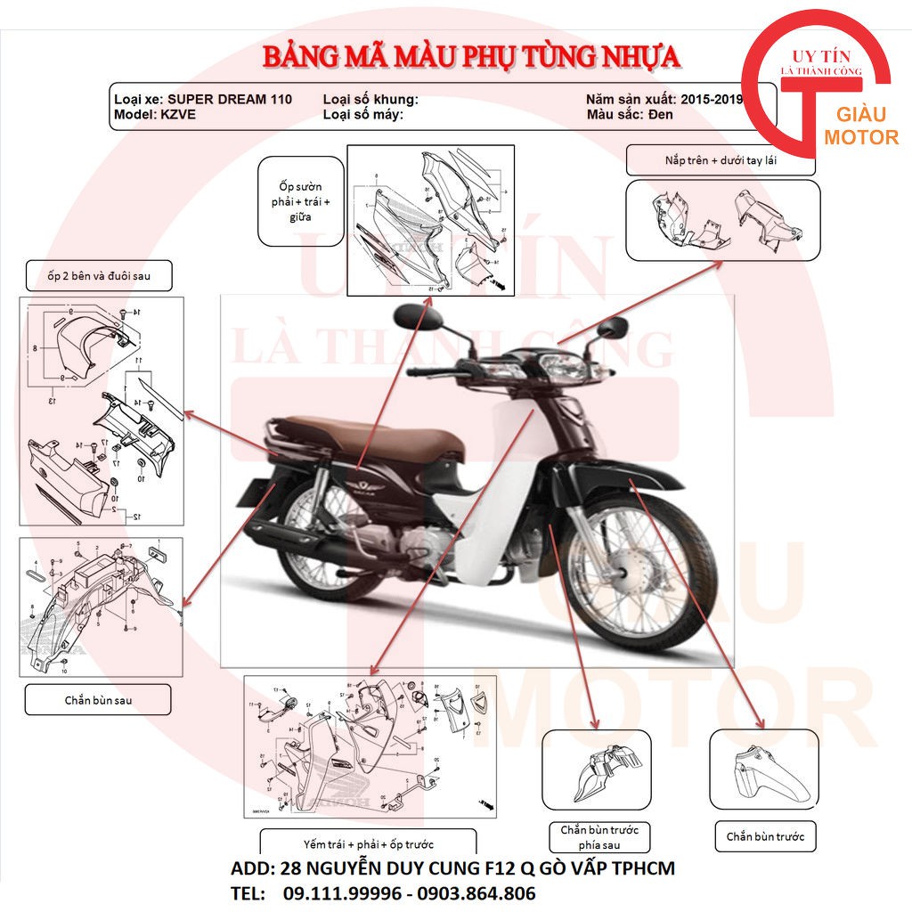 HONDA OD - BỘ NHỰA DREAM 110 ĐỜI 2015-2018