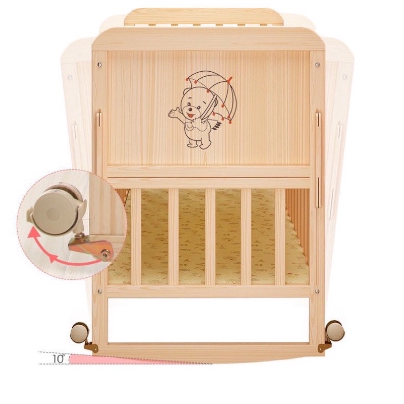 Cũi ngủ cho bé 2 tầng kèm  quây + màn +nệm  nôi cũi gỗ cho bé đa chức năng - ảnh sản phẩm 7